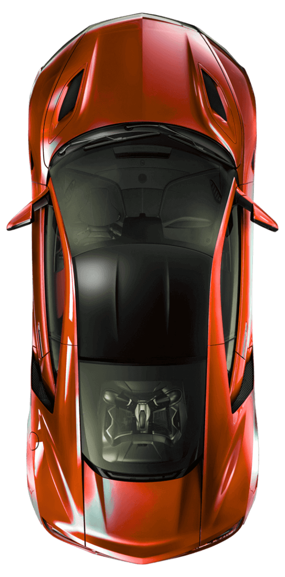 Foto de cima de um carro de luxo com os produtos bpower motorsport